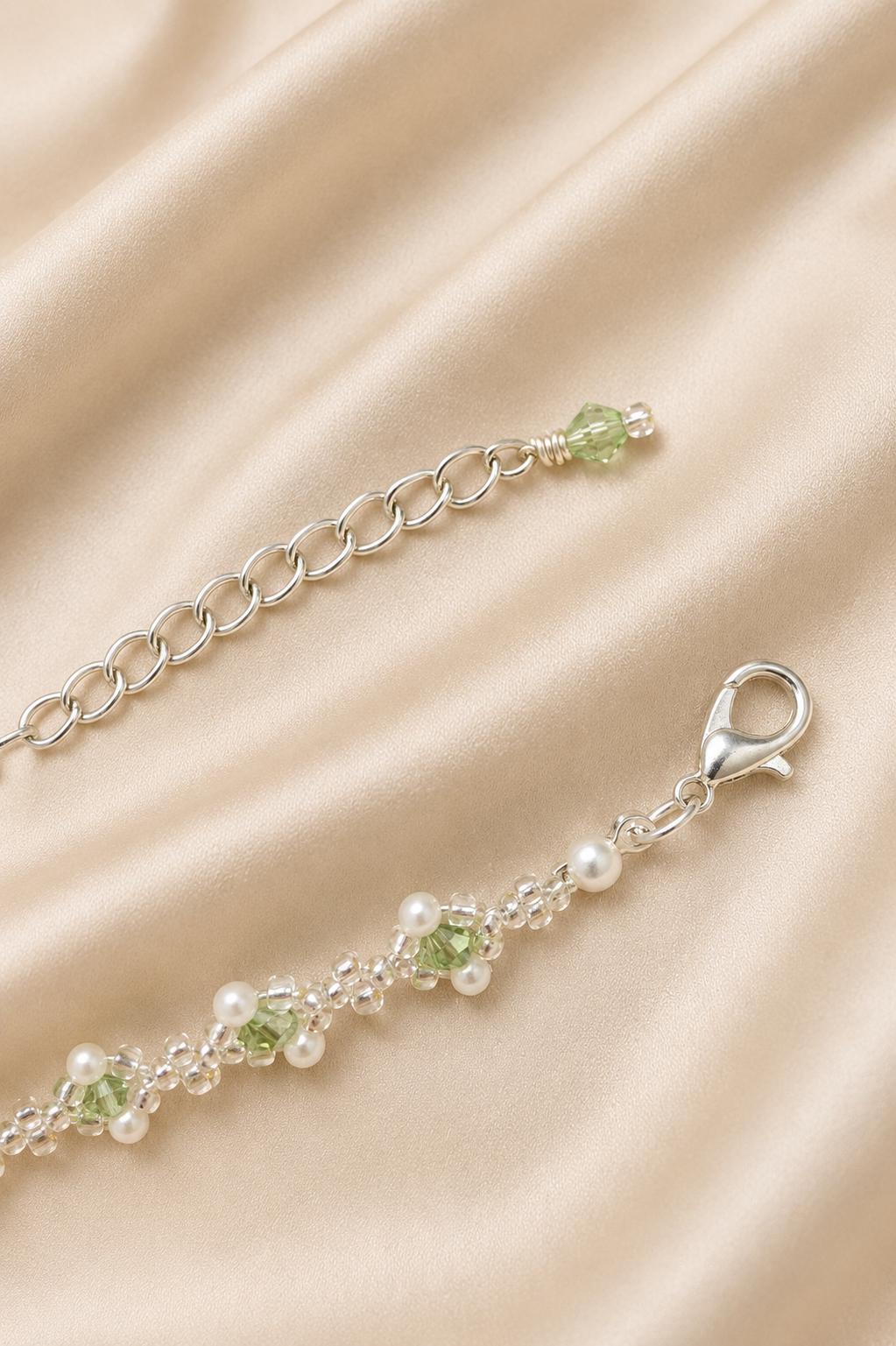 Sage Green Jewelry Set, Bridal Necklace and Bracelet Set, Green Crystal Pearl Jewelry, Bridesmaid Gift, Wedding Jewelry, Handmade Necklace