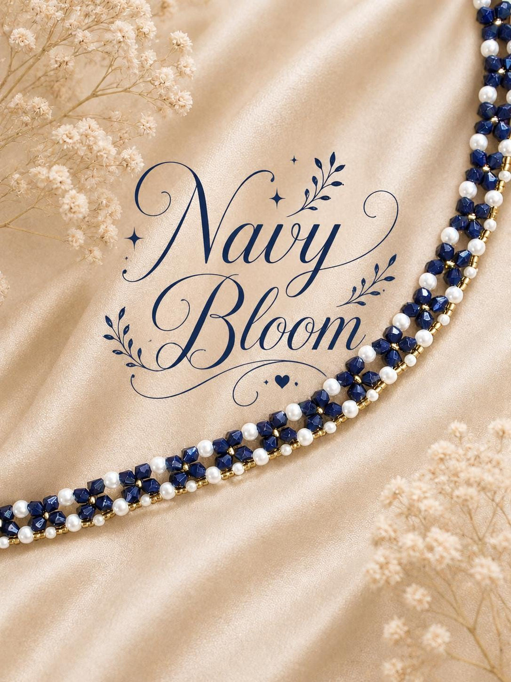 Navy Floral Choker Necklace, Navy Pearl Choker, Blue Crystal Choker, Bridal Choker Necklace, Wedding Jewelry, Bridesmaid Necklace