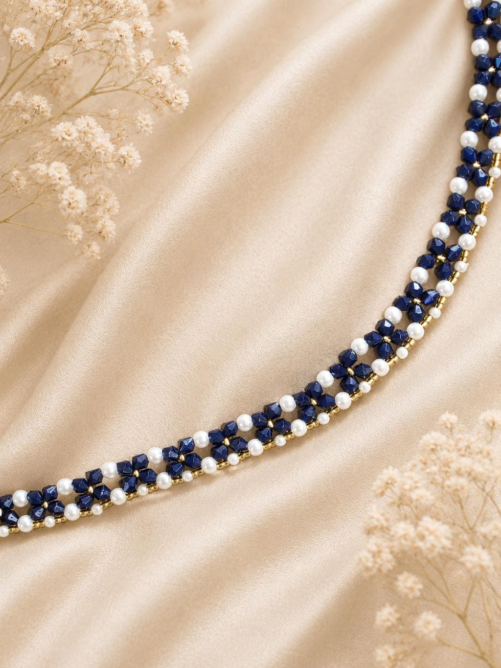 Navy Floral Choker Necklace, Navy Pearl Choker, Blue Crystal Choker, Bridal Choker Necklace, Wedding Jewelry, Bridesmaid Necklace