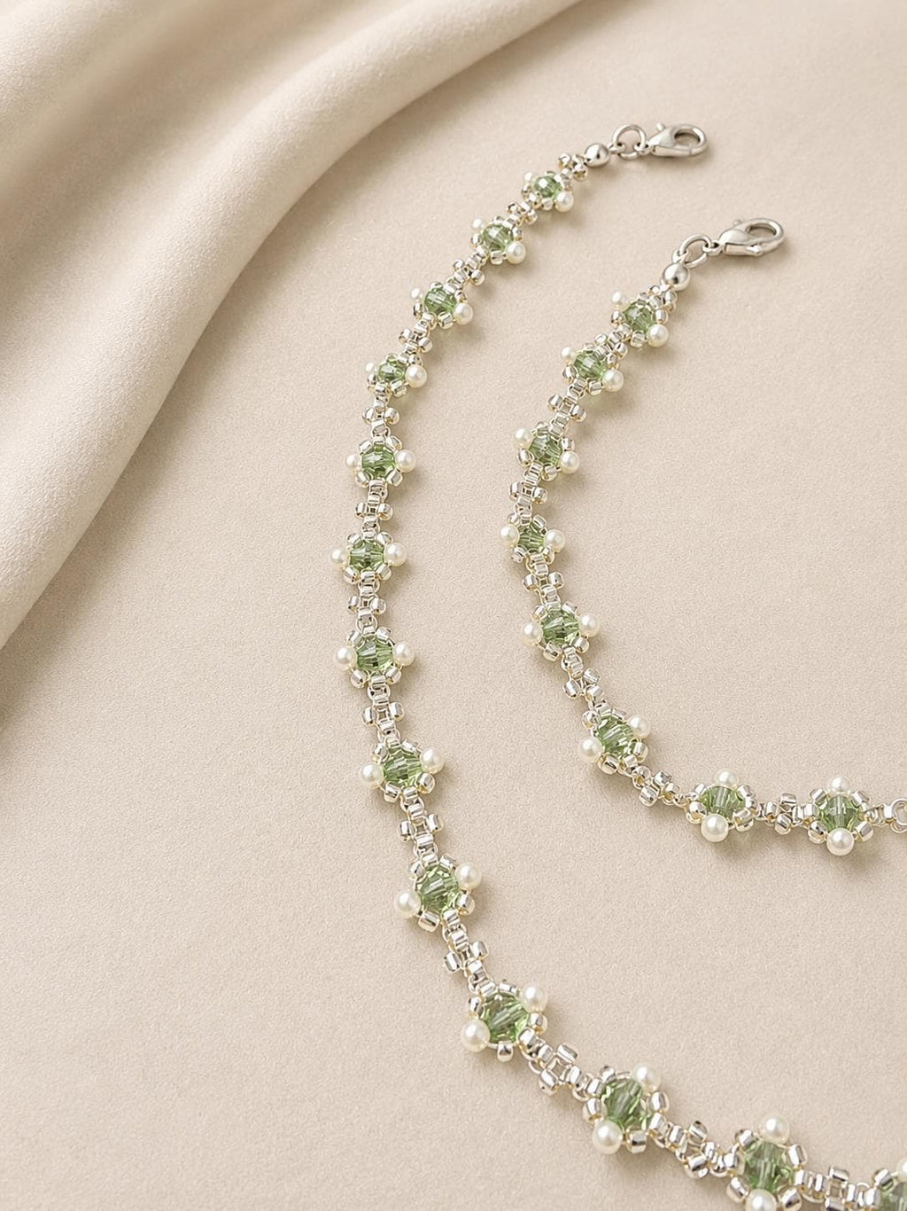 Sage Green Jewelry Set, Bridal Necklace and Bracelet Set, Green Crystal Pearl Jewelry, Bridesmaid Gift, Wedding Jewelry, Handmade Necklace