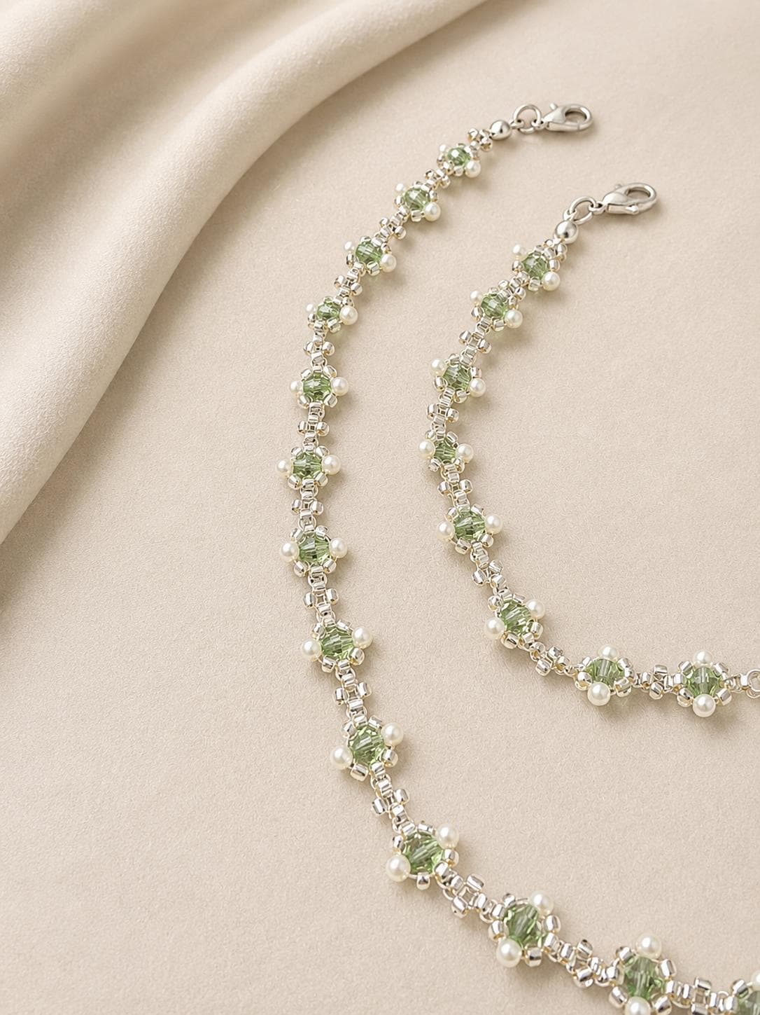 Sage Green Jewelry Set, Bridal Necklace and Bracelet Set, Green Crystal Pearl Jewelry, Bridesmaid Gift, Wedding Jewelry, Handmade Necklace