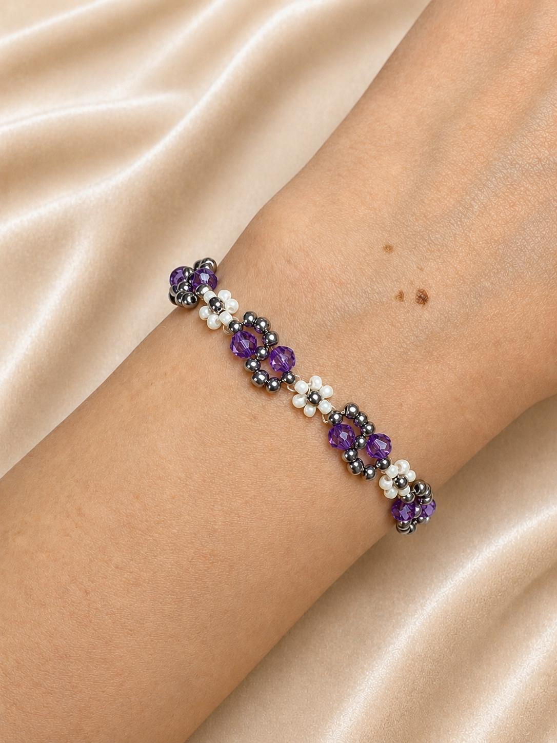 Cornflower Blue Beaded Bracelet, Handmade Floral Bracelet, Blue Pearl Bracelet, Bridesmaid Gift, Wedding Jewelry, Beaded Flower Bracelet