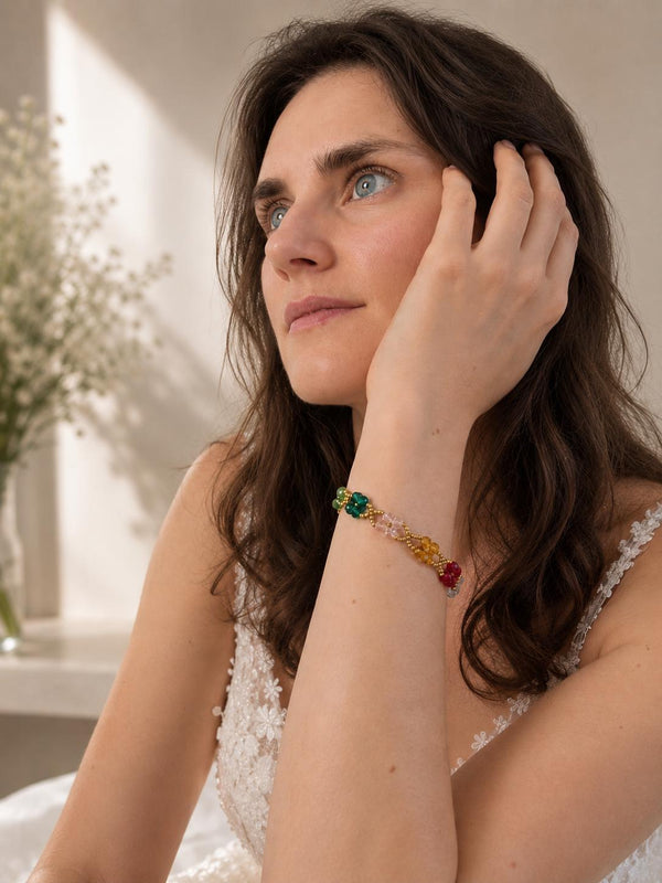 Rainbow Daisy Bracelet with colorful handmade glass beads