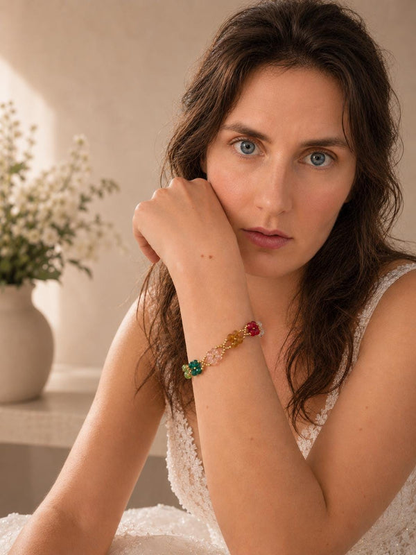 Rainbow Daisy Bracelet with colorful handmade glass beads