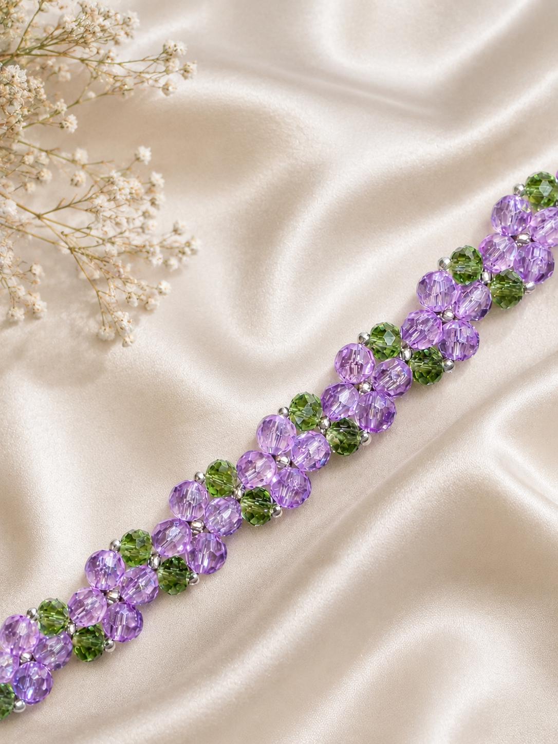 Lavender Crystal Bracelet, Floral Beaded Bracelet, Purple Pearl Bracelet, Handmade Flower Jewelry, Bridesmaid Gift, Cottagecore Bracelet