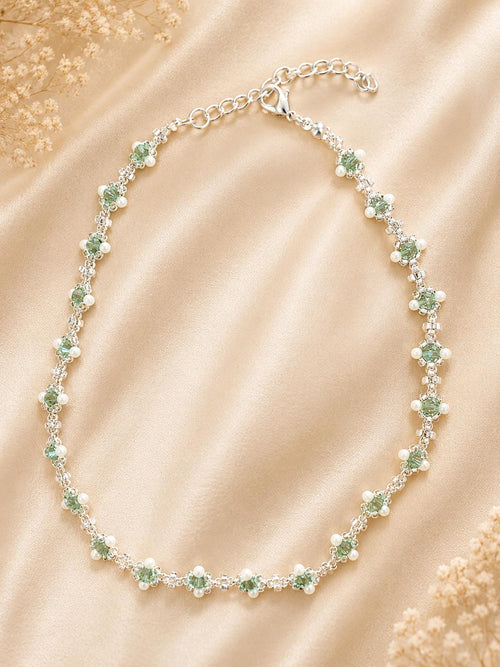Floral Pearl Crystal Choker, Bridal Necklace, Pearl Wedding Necklace, Crystal Flower Choker, Bridal Jewelry, Romantic Wedding Accessory