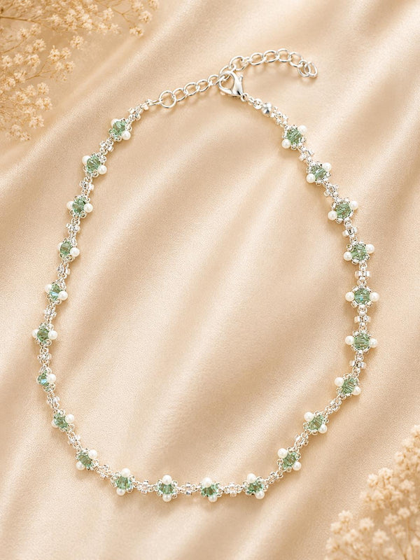 Floral Pearl Crystal Choker for bridal wedding jewelry