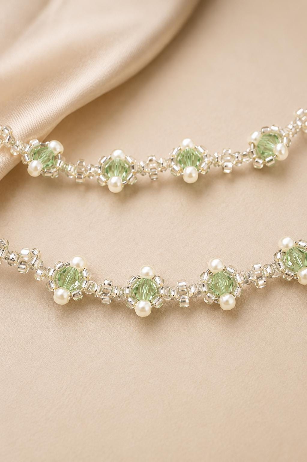 Sage Green Jewelry Set, Bridal Necklace and Bracelet Set, Green Crystal Pearl Jewelry, Bridesmaid Gift, Wedding Jewelry, Handmade Necklace