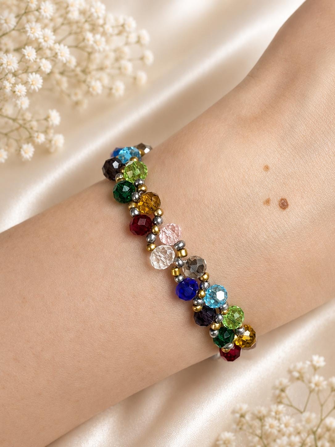 Rainbow Love Bracelet, Colorful Beaded Bracelet, Handmade Friendship Bracelet, Pride Jewelry, Rainbow Gift for Her, Cute Everyday Bracelet