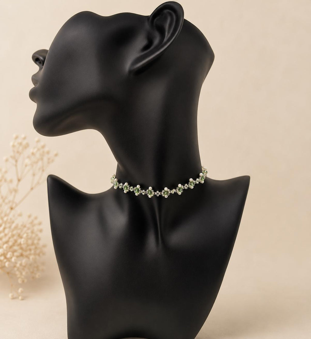 Sage Green Jewelry Set, Bridal Necklace and Bracelet Set, Green Crystal Pearl Jewelry, Bridesmaid Gift, Wedding Jewelry, Handmade Necklace