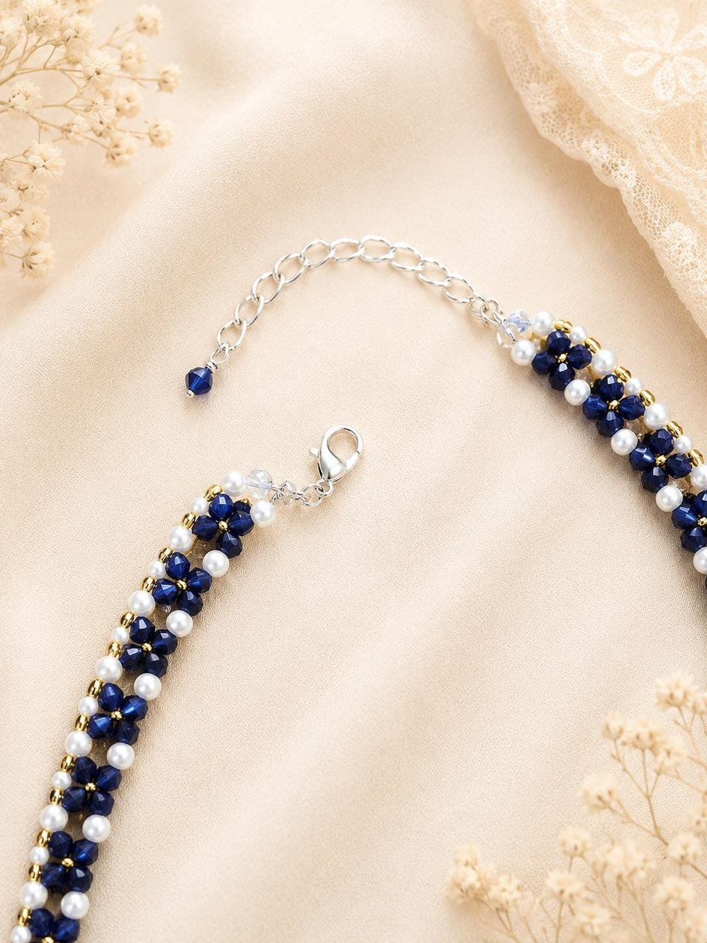 Navy Floral Choker Necklace, Navy Pearl Choker, Blue Crystal Choker, Bridal Choker Necklace, Wedding Jewelry, Bridesmaid Necklace