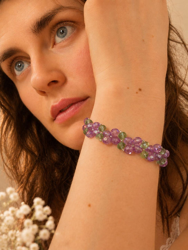 Lavender Crystal Bracelet with floral beads and pearl accents