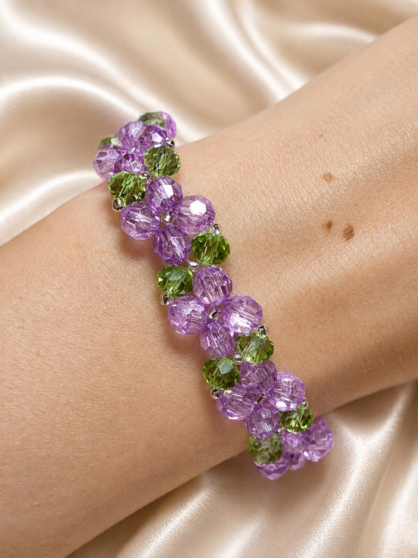 Lavender Crystal Bracelet with floral beads and pearl accents